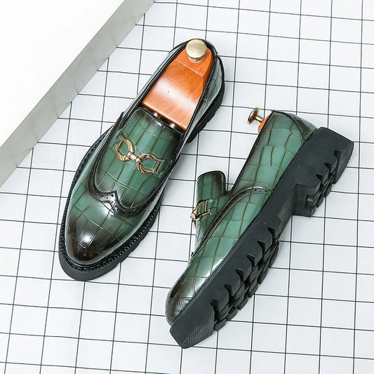 Trendy Brand Green Brogue Shoes Men's Leather Business Shoes Groom's Wedding Men's Loafers British Style Dress Shoes Men