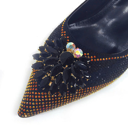 2024 Italian Design Rhinestone Luxury Wine Colour Pointed Toe Shoe & Bag Set Women's High Heels for Parties By Venus Chan