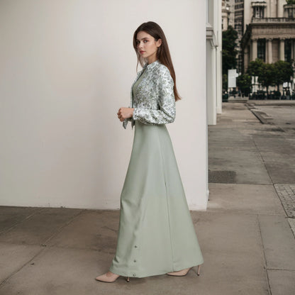 Autumn Winter Casual Women Cotton Linen Shirt Fashion Print Long Dress Set with Pocket Blouse Elegant Lady Street 2 Piece Set