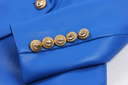 S-3XL High Quality Fashion New PU Leather Fabric Double breasted Long Sleeve Slim Fit Commuter Women's Suit Coat Blazer