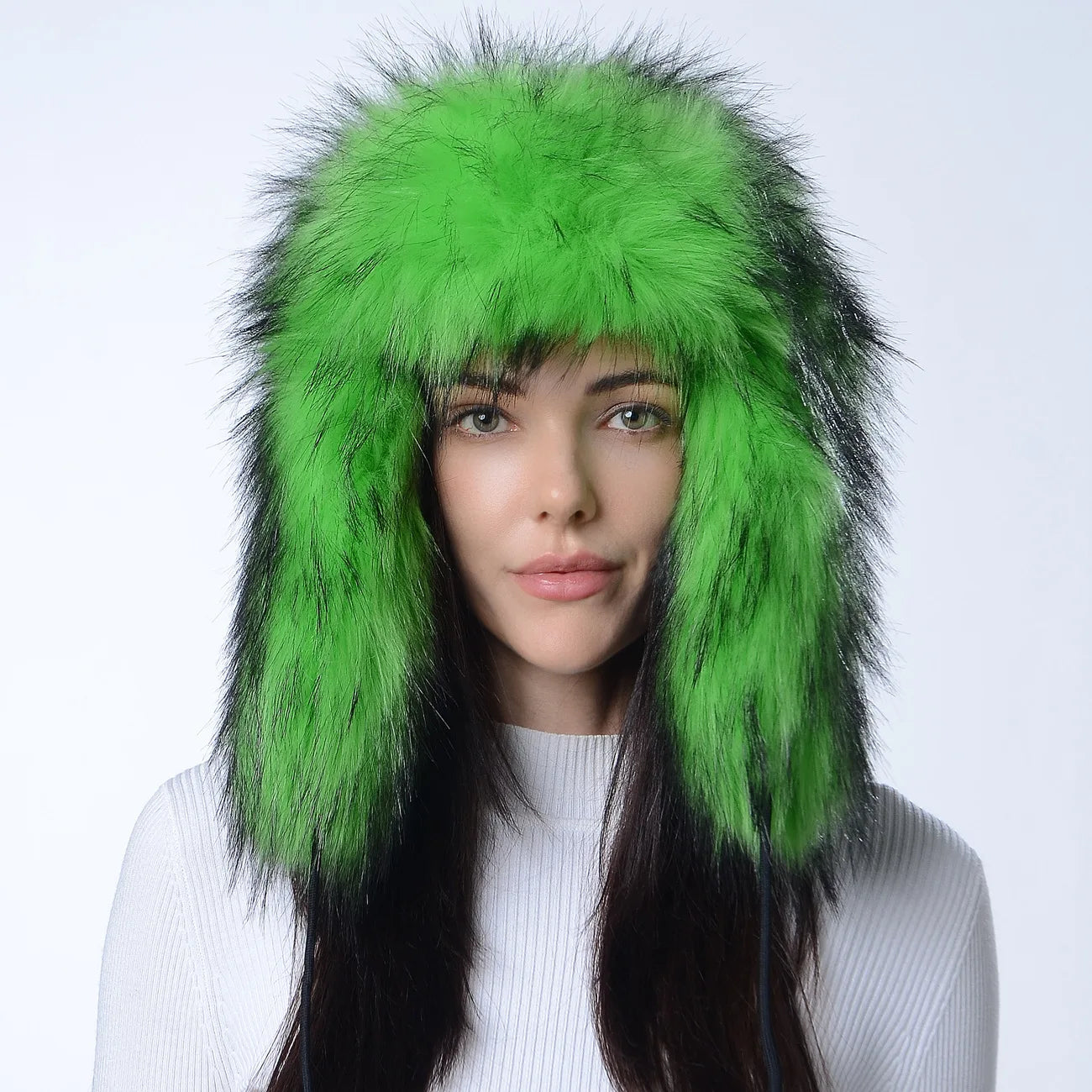 Plush Raccoon Fur Hat Women Thicken Faux Fur Earflap Hat Winter Warm Russian Ushanka Hats Windproof Furry Bomber Cap