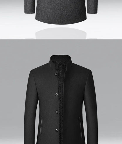 Brand 2026 Winter Coat Mens Chinese Stand Collar Solid Coats for Man Autumn and Winter Business Casual Woolen Jacket