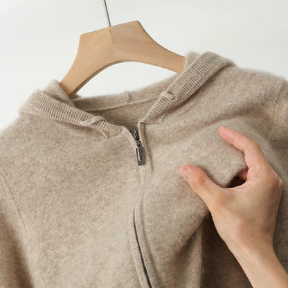 2025 New Men Knitted Plane Hooded Cardigan Cashmere Sweater Zipper Design Pocket Decoration High quality Thick Warmth Hoodie