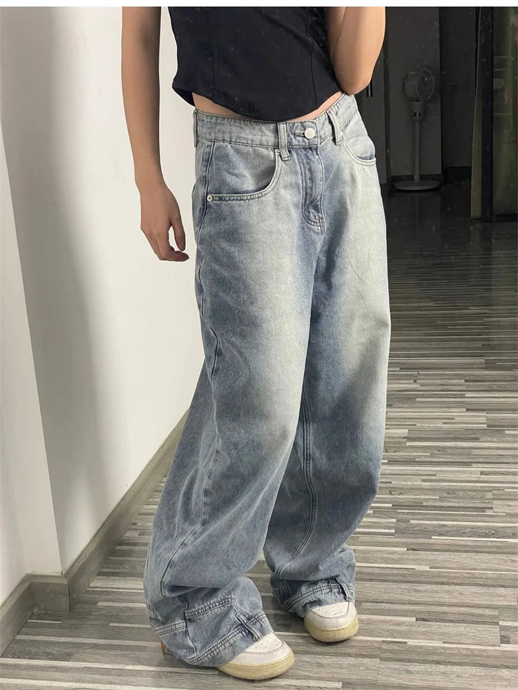 Casual jeans reversible pants ins fashion American retro Y2K loose high waist jeans women street clothing loose trousers pants