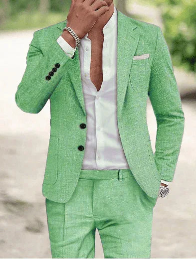 2 Pieces Linen Men Suits for Summer Beach Notch Lapel Slim Fit Two Buttons Groom Tuxedo Sets Blazer with Pants Custom Made
