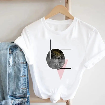 Women's Geometric Floral Print European and American Clothing Short Sleeve T-shirt Women Clothes  Tops  Harajuku