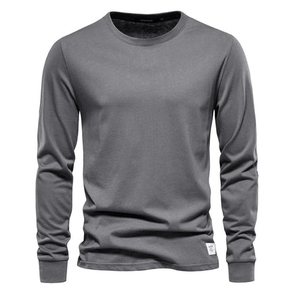 Solid Color Cotton T Shirt Men Casual O-neck Long Sleeved Mens Tshirts Spring Autumn High Quality Basic T-shirt Male