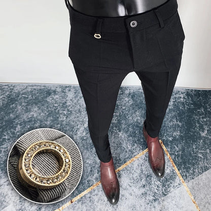 Fashion Striped Suit Pant 2022 Men Elegant Slim Fit Tight-ankle Trousers Pants Men Office Party Business Slim Fit Dress Trousers