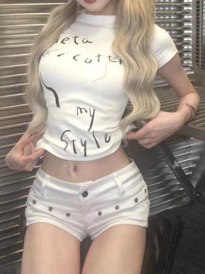 Sexy Low Rise Denim Super Shorts White Women's Summer Rivet Skinny Hot Pant Black Y2k Micro Short Jeans Korean Style Booty Short
