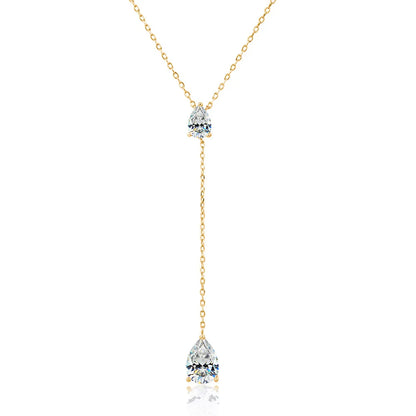 2-Stone Waterdrop Moissanite Pendant Necklace for Women 925 Silver 1.5cttw Y-Style Long Tassel Pear Cut Lab Diamond Neckchain