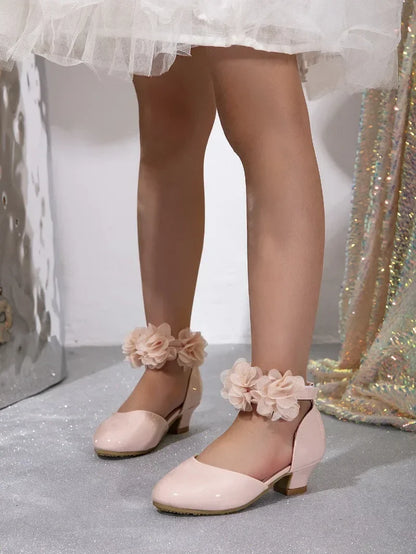 2025 New Girl Sandals Sweet Elegant Kids Fashion Princess Catwalk High-heels Shoes Causal Chic Flower Kids Wedding Party Sandals