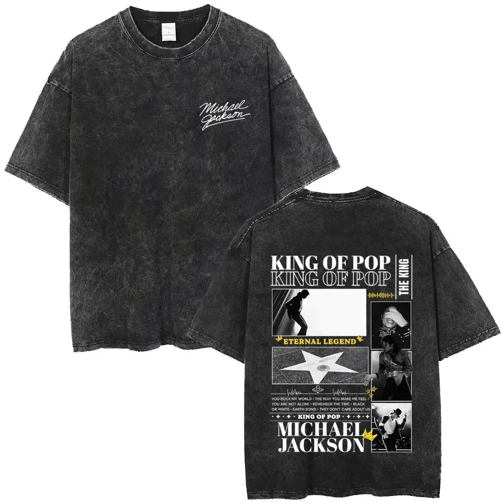 Vintage Washed Michael Jackson King of Pop T-shirt Men Women Retro Gothic Rock T-shirts Men's Punk Oversized T Shirts Streetwear
