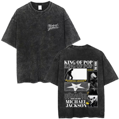Vintage Washed Michael Jackson King of Pop T-shirt Men Women Retro Gothic Rock T-shirts Men's Punk Oversized T Shirts Streetwear