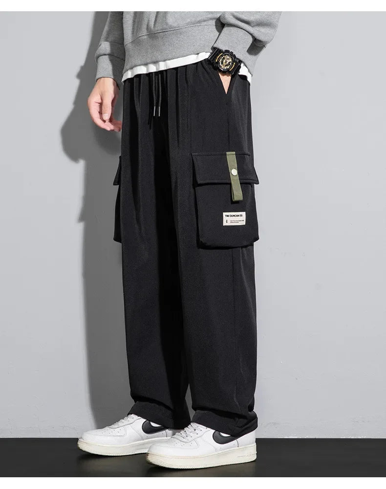 2026 Cargo Pants Men Straight Fit Wide Leg Fleece Lined Trouser Male Winter Fashion Loose Baggy Large Plus Size Warm Streetwear