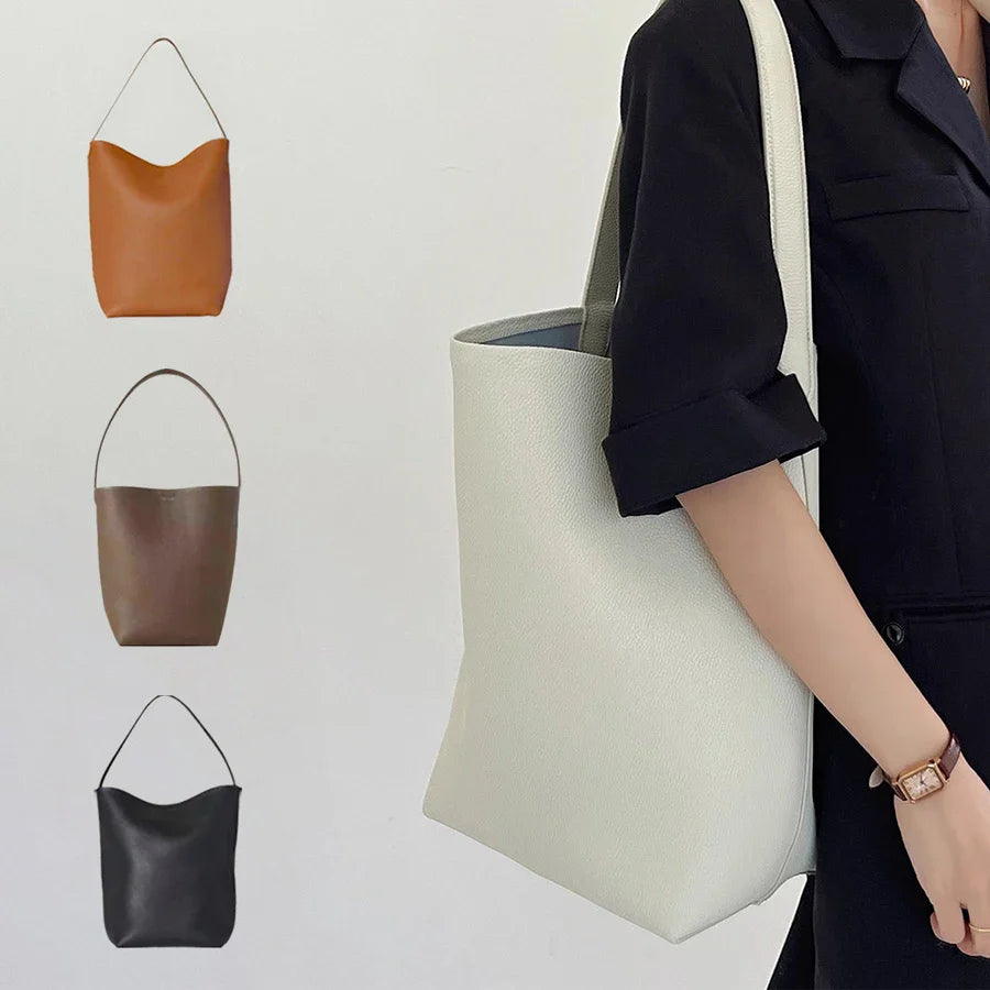 Bucket Bag Large Women's Bag Tote Bag Shoulder Bag Luxury Designer Genuine Leather Handbag Japanese Popular Bag Soft Row