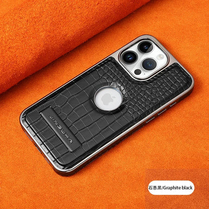 Crocodile Pattern Leather invisible Kickstand Magnetic Case For iPhone 15 16 Pro Max 14 Plus 13 12 Wireless Charging For Magsafe