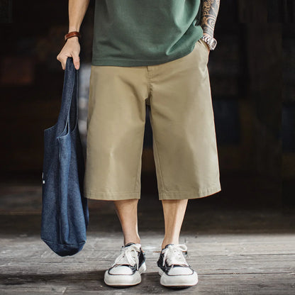 Men's 718 Summer Casual Shorts Japanese Style Solid Color Loose Fit Straight Leg Zipper Fly Commuter Workwear Pants
