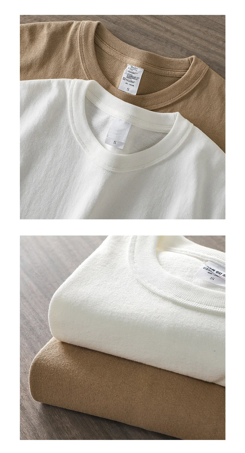 11.2oz Heavyweight 100% Cotton T-Shirt Men's Casual Solid Color Short-Sleeved White CrewNeck Thick Tops Unisex.