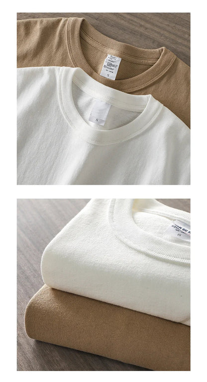 11.2oz Heavyweight 100% Cotton T-Shirt Men's Casual Solid Color Short-Sleeved White CrewNeck Thick Tops Unisex.