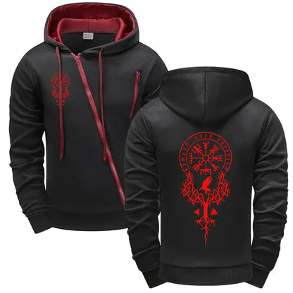 Autumn Winter Men's Zipper Hoodie Ancient Pattern Jackets Male Outdoor Motorcycle Coats Urban Fashion Casual Top