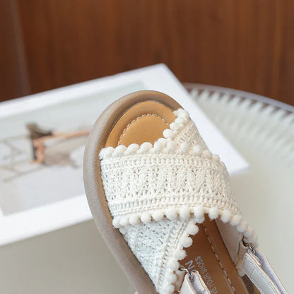 Girls Summer Beach Shoes Ethnic Style Children's Casual Sandals Kids Soft Sole Fashion Shoes Vintage Princess Shoes Summer New
