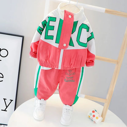 New Spring Autumn Baby Boy Girl Clothes Suit Children Casual Letter Jacket Pants 2Pcs/Set Toddler Cotton Costume Kids Tracksuits