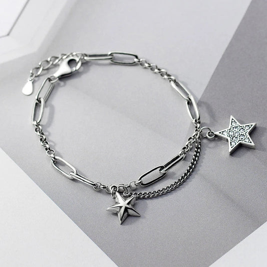 Mode 925 Argent Sterling Belles Étoiles Rétro Charme Bracelet pour Femme Style Hip Hop Bijoux Fins Design 2020