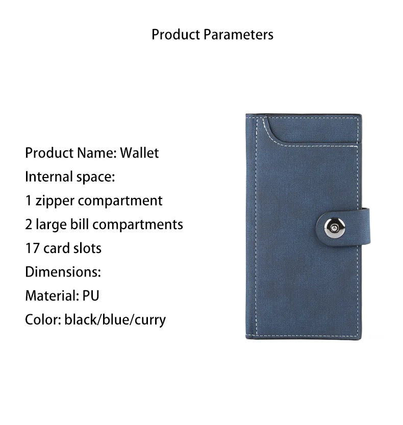 Magnetic Buckle Trifold Men Wallet PU Leather Business Casual Multi Card Holder Short Long Style Male Daily Purse Cartera Hombre