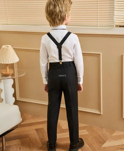 Boys 007 Photograph Suit School Kids Shirt Strap Pants Bowtie 4PCS Clothing Set Children Piano Performance Dance Dress Costume
