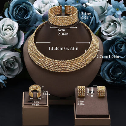 Dubai Wedding Bridal Full Jewelry Sets For Women Party Luxury Nigeria Gold Plated Beads Choker Necklace Jewelry Set