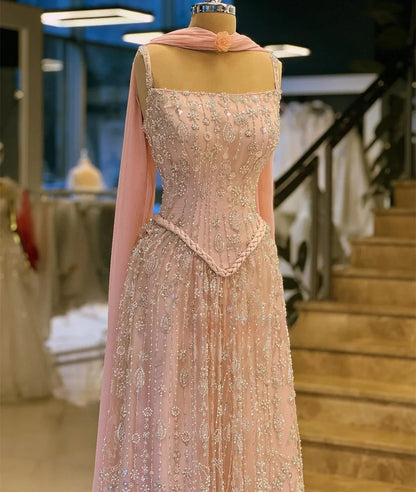 Gown Dress Beads Prom Dresses 2025 Luxury Evening Dresses Woman Elegant Shawl Robe Soiree Lace Custom Made Line A Long