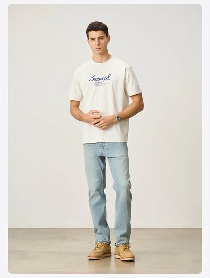 2026 Summer New Oversize 230gsm Sorona Cool Feeling Fabric Men Fashion Letter Print Tops High Quality Tees
