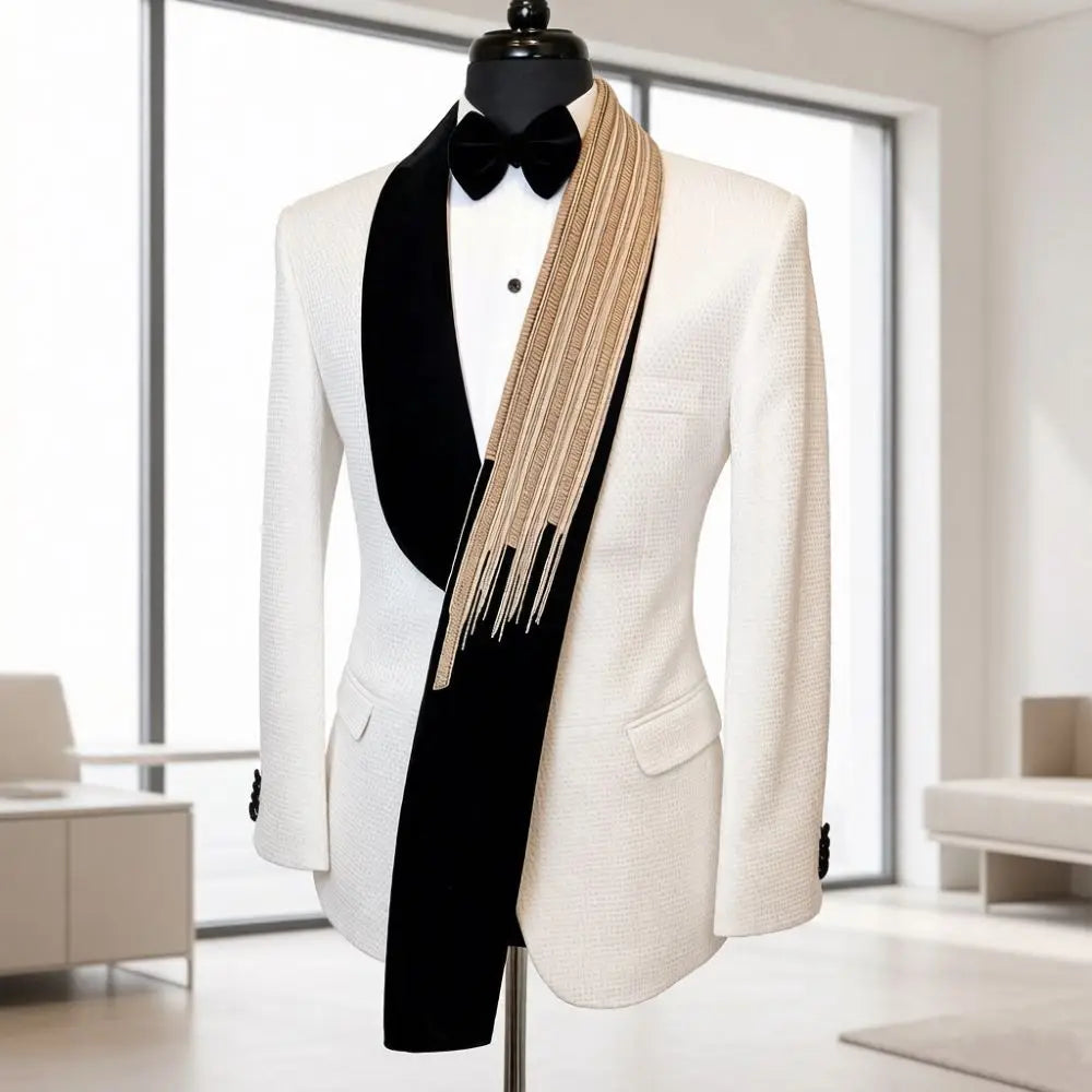 Men Slim Fit Suits 2 Pieces Wedding Prom Tuxedo Mix Match Beaded Shawl Lapel side flap pocket Groom Banquet Events Wear