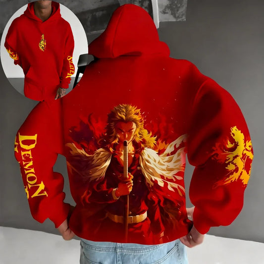 Demon Slayer: Kimetsu no Yaiba Men Hoodie Sweatshirt Rengoku Kyoujurou Anime Spring Autumn Boy Long-sleeved Parent-child Outfit
