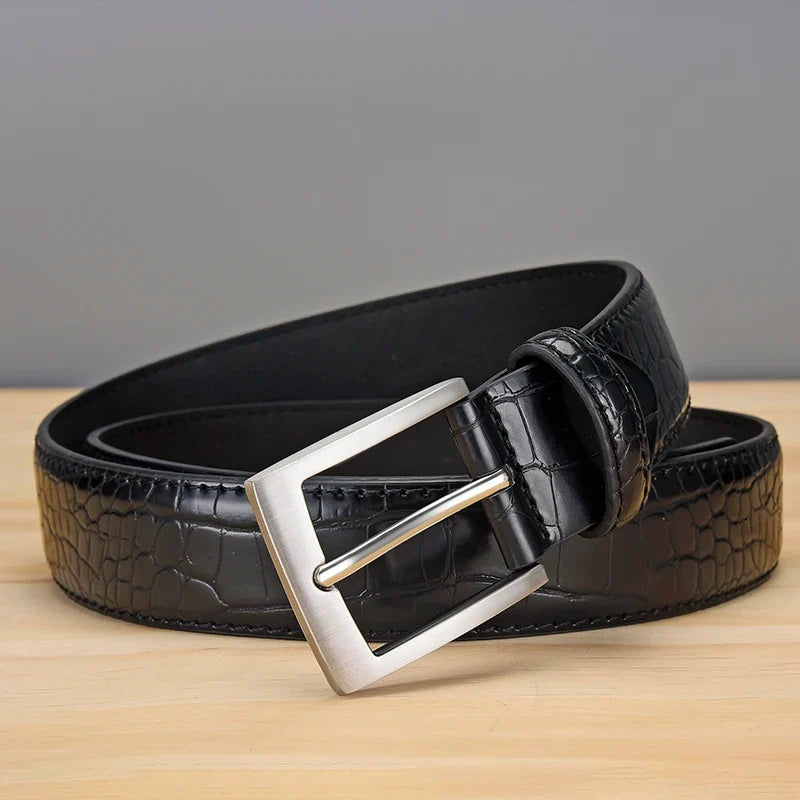 Men's Alligator Pattern Belt - Alloy Buckle, , Square Button, Fashionable Adjustable Dress Belt