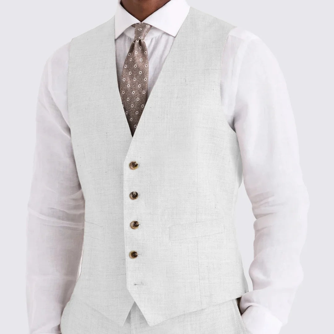 Men Vest Ivory Linen Single Button V Neck Breathable Cool Waistcoat For Business Work Banquet Office Casual Daily Men Suit Vest