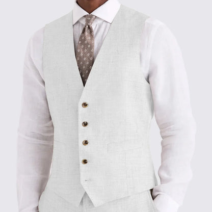 Men Vest Ivory Linen Single Button V Neck Breathable Cool Waistcoat For Business Work Banquet Office Casual Daily Men Suit Vest