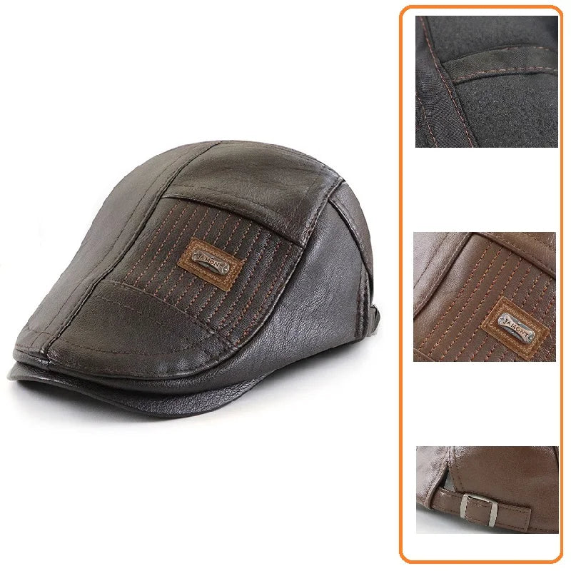 Men Women Ivy Cap Newsboy Hat Adjustable Faux PU Leather Berets for Spring Summer Autumn Gatsby