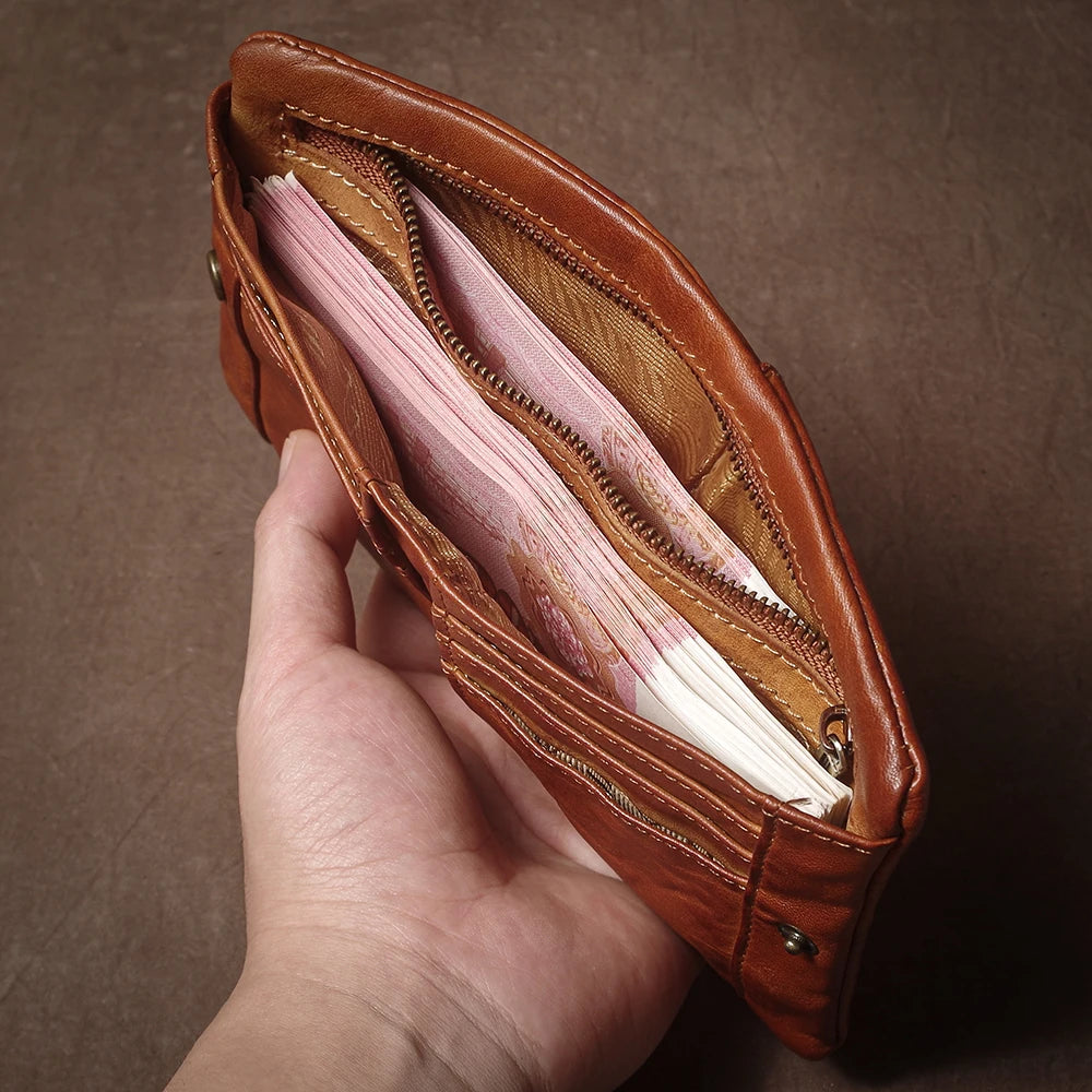 Vintage Genuine Leather Wallet For Men Women Zipper Coin Purse Driver License ID Card Holder Short Bifold Cowhide Purse