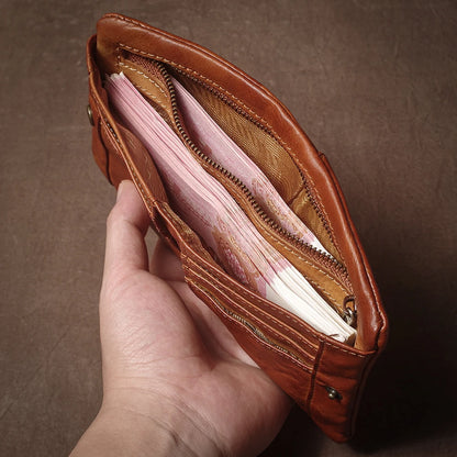 Vintage Genuine Leather Wallet For Men Women Zipper Coin Purse Driver License ID Card Holder Short Bifold Cowhide Purse
