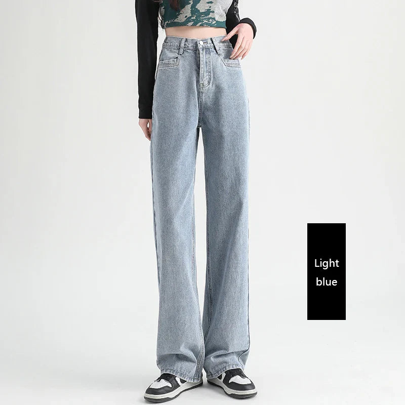 Woman Jeans Elastic High Waist Wide Leg Cotton Denim Clothing Blue White Streetwear Vintage Fashion Harajuku Straight Pants