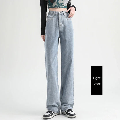 Woman Jeans Elastic High Waist Wide Leg Cotton Denim Clothing Blue White Streetwear Vintage Fashion Harajuku Straight Pants