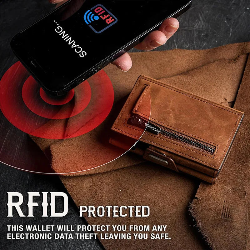 Pop-Up RFID Slim Card Holder Wallet for Men Minimalist Leather Credit Card Wallet with Cash Slot Coin Pocket EDC Travel Wallet