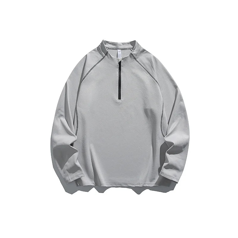 Unisex Quick-Dry UV-Protective Long-Sleeve Sports T-shirt with Half-Zip & Color Blocking Design Loose Fit for Outdoor Activities