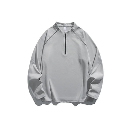 Unisex Quick-Dry UV-Protective Long-Sleeve Sports T-shirt with Half-Zip & Color Blocking Design Loose Fit for Outdoor Activities
