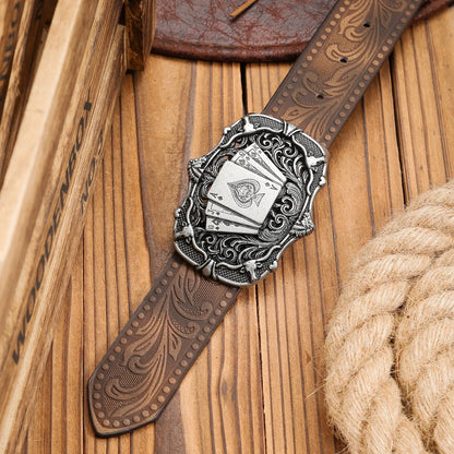 A Western-Buckle PU Belt Suitable for Both Men and Women, A Unique and Retro Brown Belt (With Perforated Nails Included)