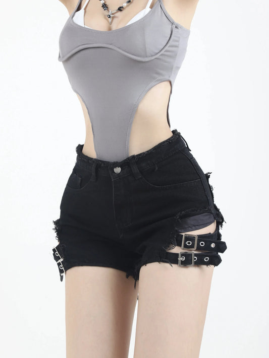 2023 Summer Vintage Trend Hot Girls Harajuku High Waisted Irregular Denim Shorts Goth Rock Sexy Women Shorts Slimming Versatile