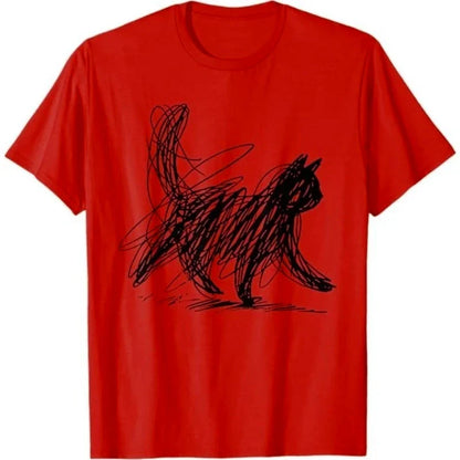 Trendy Streetwear Minimalist Cat Art T Shirt Women's Men Cotton Tee Casual Summer Oversized Humor Short Sleeve Cats Lovers Gifts