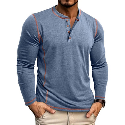 Men's Cotton Button Henley Neck Shirt Long Sleeve Casual Button Solid Color Fashion Streetwear Tops Tees T-Shirts Men Clothing
