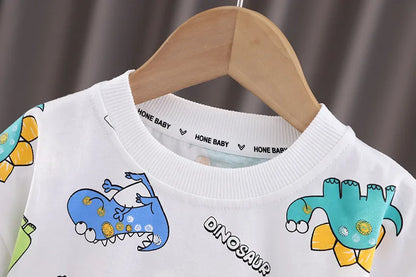 Summer Toddler Clothes Suit Full Print Dinosaur Pattern Short Sleeved Tshirt&shorts Set For Outdwear Tracksuit Boys Clothes Suit